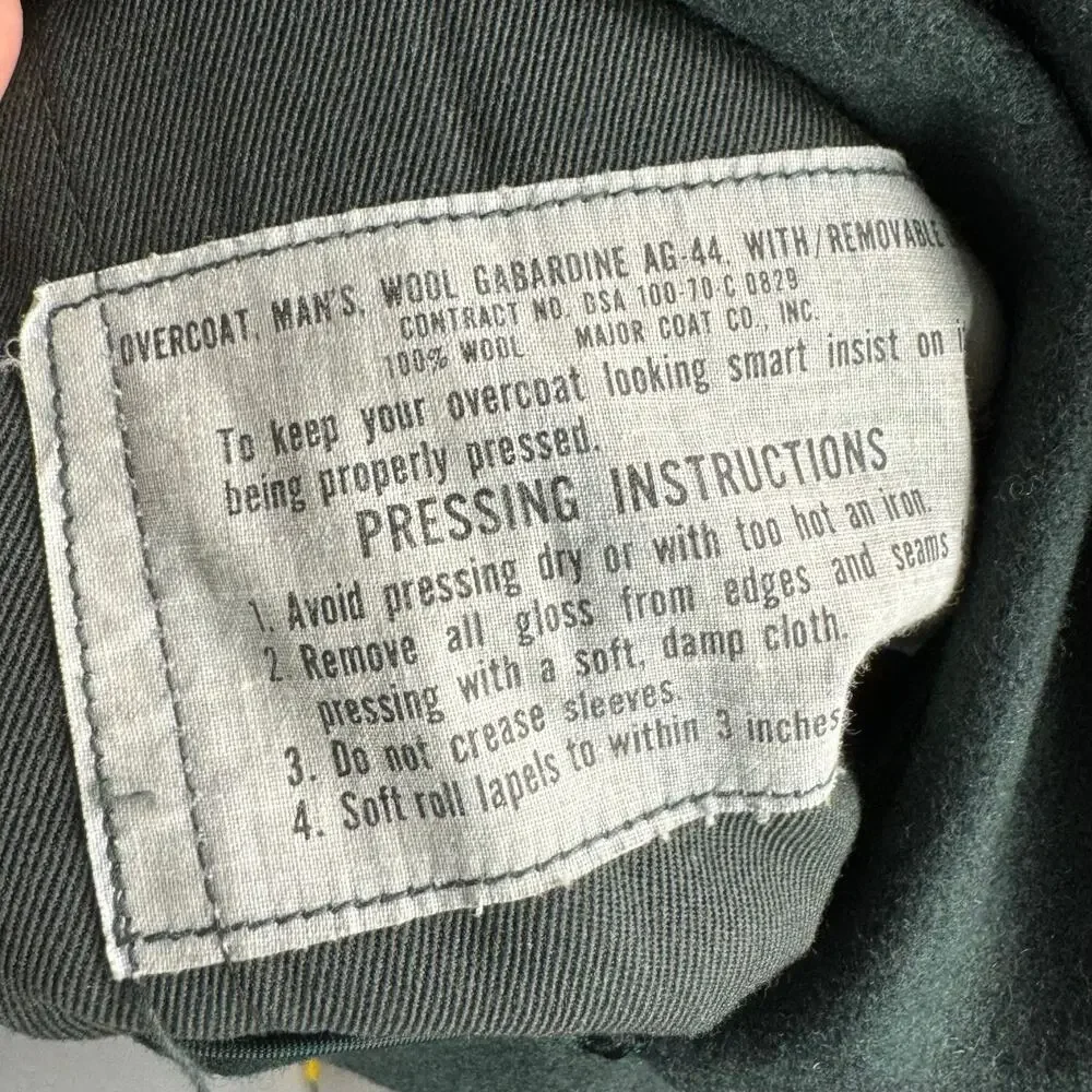 Vintage Military Wool Overcoat Gaberdine Belted Trench Removeable Liner 36L